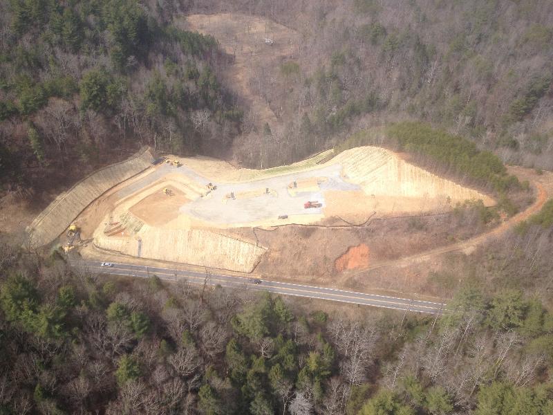 This is a aerial view of the Lake Lure Professional Park when it is near completion.
